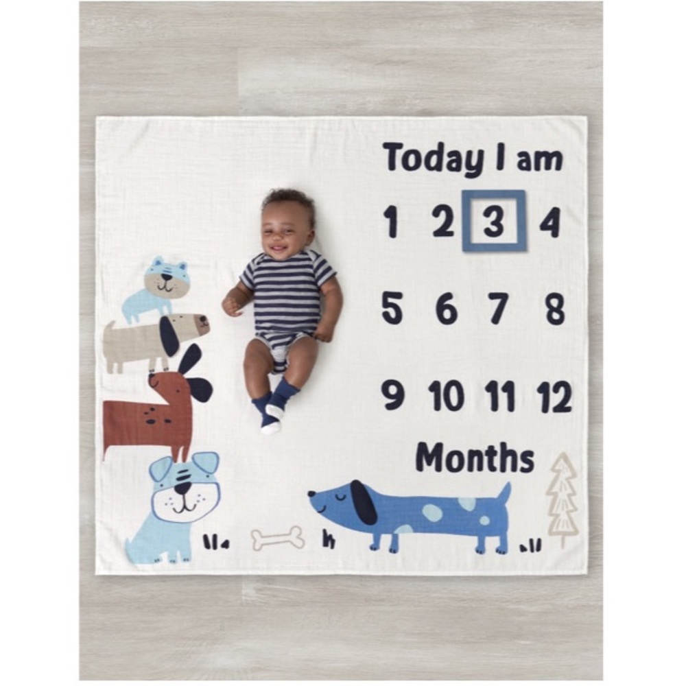 GERBER BABY BOY MILESTONE BLANKET, 2-Piece BLUE DOGS 🐶